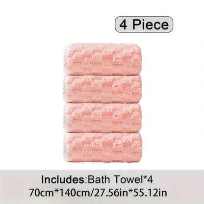 Bath Towels Set 4 or 8 Piece Microfiber Waffle Weave Collection in Gray, Pink, Blue and Beige