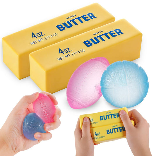 Squishy Stress Ball Fidget Toys 4 Pack – Slow Rising Butter Squishies Ultra Soft Sensory Squeeze Toys for Kids & Adults, Anxiety Relief Desk Toy, Party Favors & Gift Set