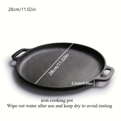 28cm Cast Iron Skillet with Dual Loop Handles and Broad Round Cooking Surface for Oven, Grill or Campfire Use