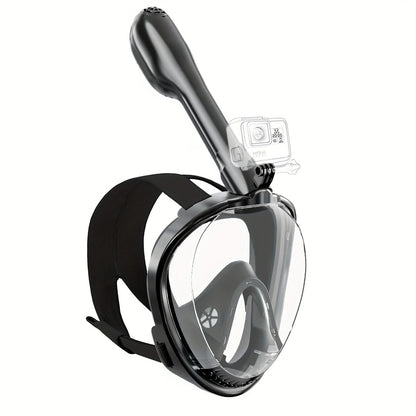 Full Face Snorkel Mask Panoramic – Large Frame Silicone Dry Top, Anti-Fog Wide View, Camera Mount, Waterproof Diving Mask for Adults Scuba Snorkeling L/XL