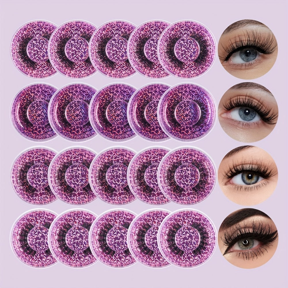 Faux-Mink False Eyelashes Multipack with 20 Pairs in Three Mixed-Style Round Storage Case Options