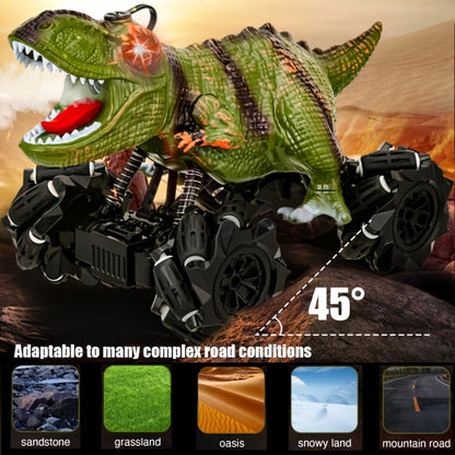 Spray Mist RC Monster Truck Dinosaur with Side-to-Side Drift LED Lights & Sound Effects – All-Terrain Stunt Remote Control Car for Kids Ages 6+ Birthday Easter Gift w/ or w/o Spray