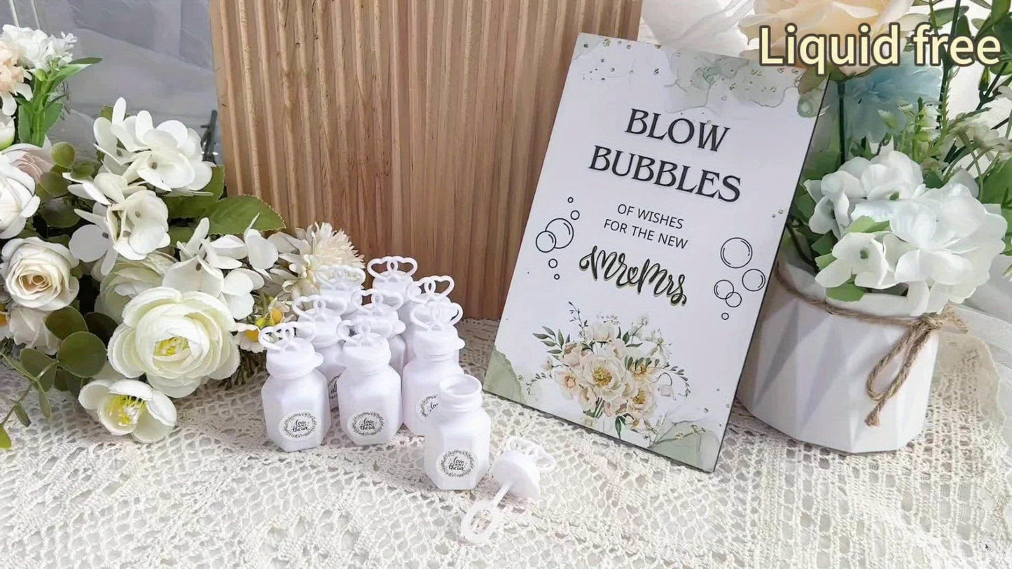 Party Favors Empty Mini Bubble Bottles, 50-Piece Set with Wooden Sign and 50 Matching Stickers