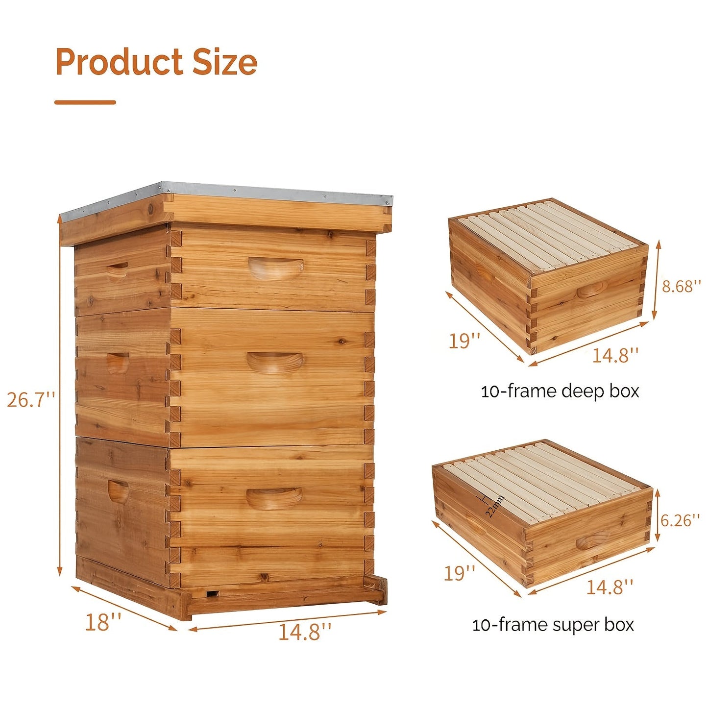 Langstroth Bee Hive Kit Wax Coated Wood 10-Frame 3-Layer Frames