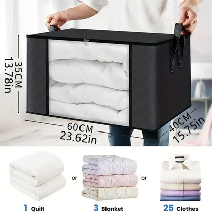 Four-Piece Foldable Storage Bag Set in Black or Gray with Clear Front Panels and Reinforced Side Handles