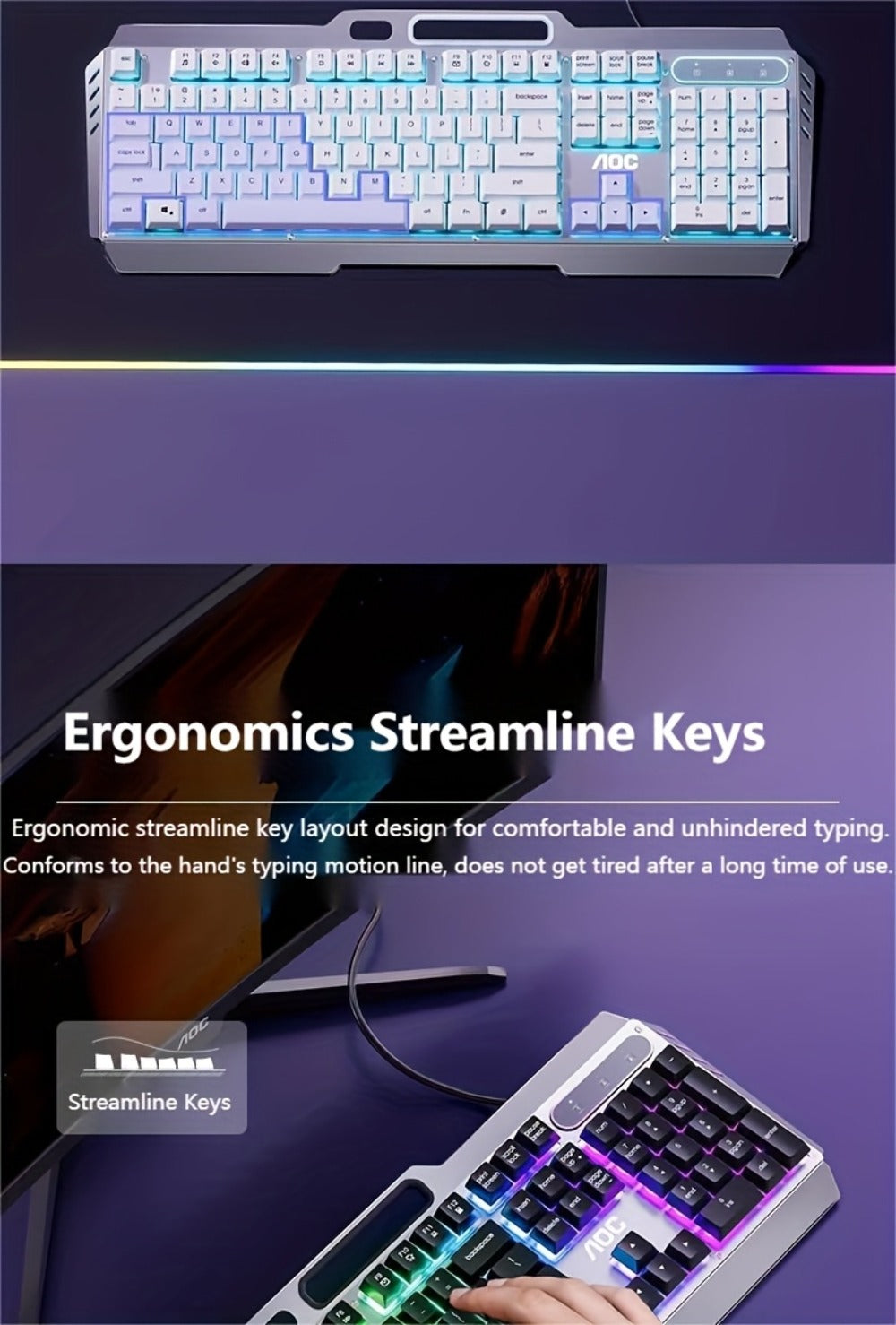 Full-Size 104-Key Wired Gaming Keyboard with Volume Knob in Seven White or Black Options Pictured