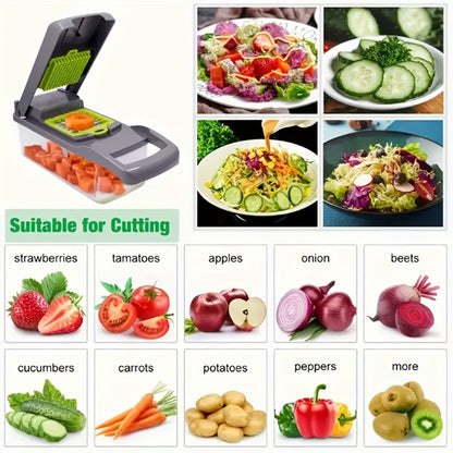 Vegetable Chopper 18-in-1 Upgraded Mandoline Slicer - Professional Onion Chopper Food Dicer Cutter with Container, Adjustable Multifunctional Vegetable Slicer for Kitchen, Gray