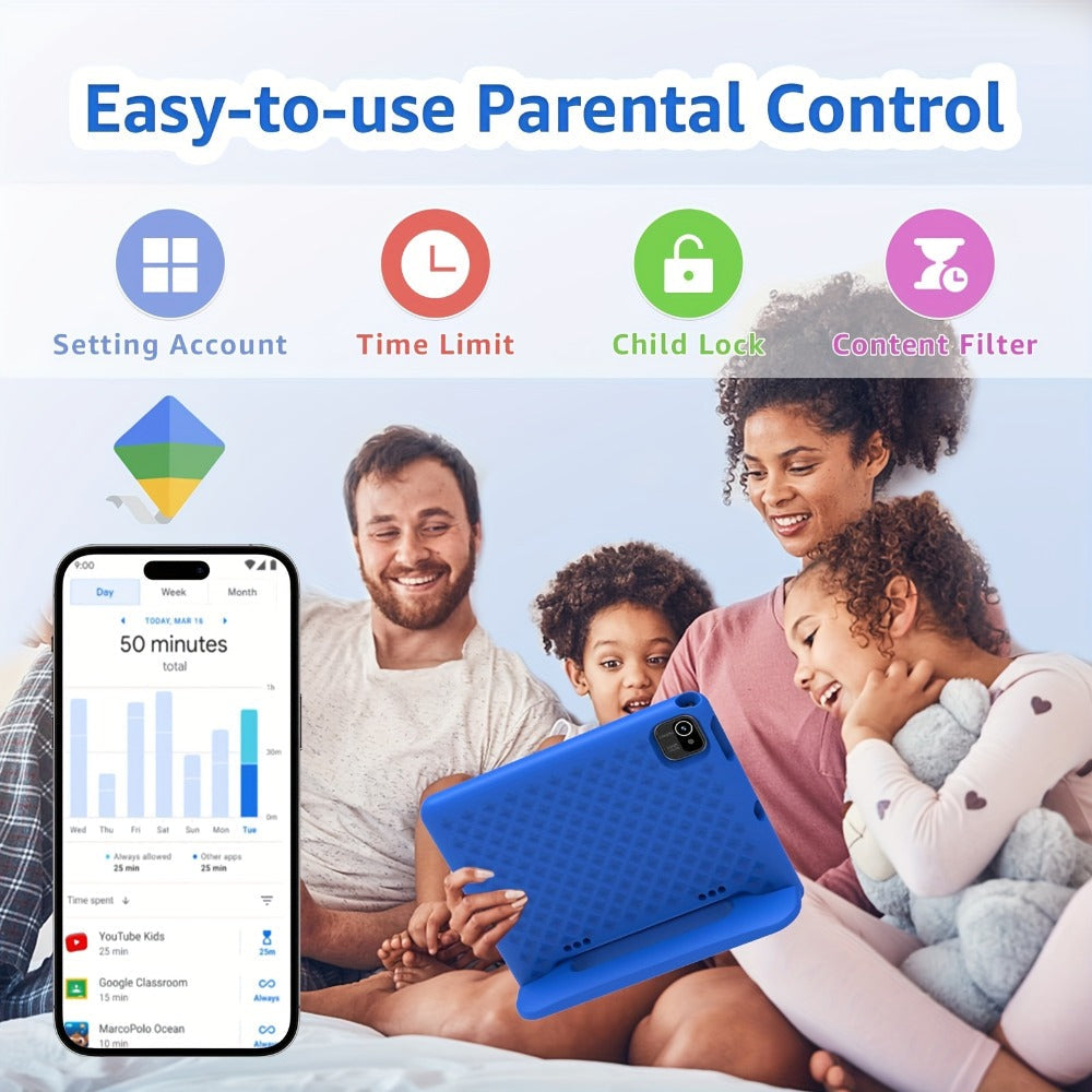 Kids Tablet 10 Inch Android 13 2GB RAM 64GB Storage 512GB Expandable WiFi Dual Camera Preloaded Educational Apps Parental Controls Shockproof Case for Boys Girls Blue Red