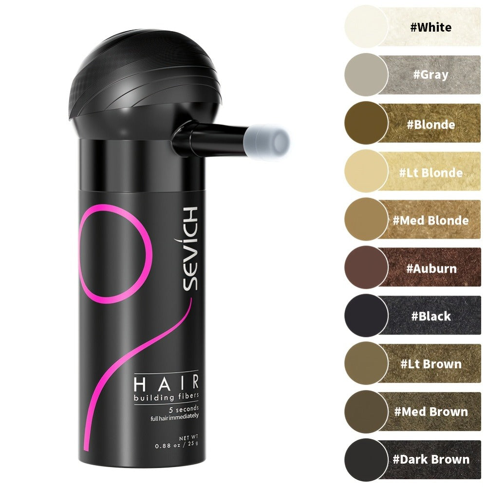 Compact Two-Piece Hair Fiber Set with Spray-Head Containers in Black, Dark Brown or Medium Brown