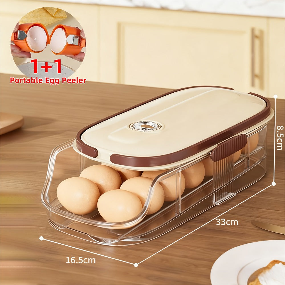 Egg Rack Kitchen Organizer Double-Row Auto-Rolling Dispenser with One, Two or Three Layer Options