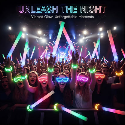 Foam Glow Sticks Set 103pcs 70pcs 40pcs – LED Light Up Foam Sticks 3 Flashing Modes Assorted Colors Bulk Pack for Party Wedding Birthday Concert Rave Glow Night Event