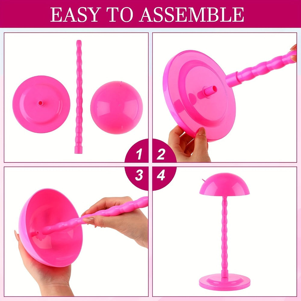 Portable Wig Stand Set, Eight 13.8-Inch Detachable Holders in White, Rose Red or Black for Display