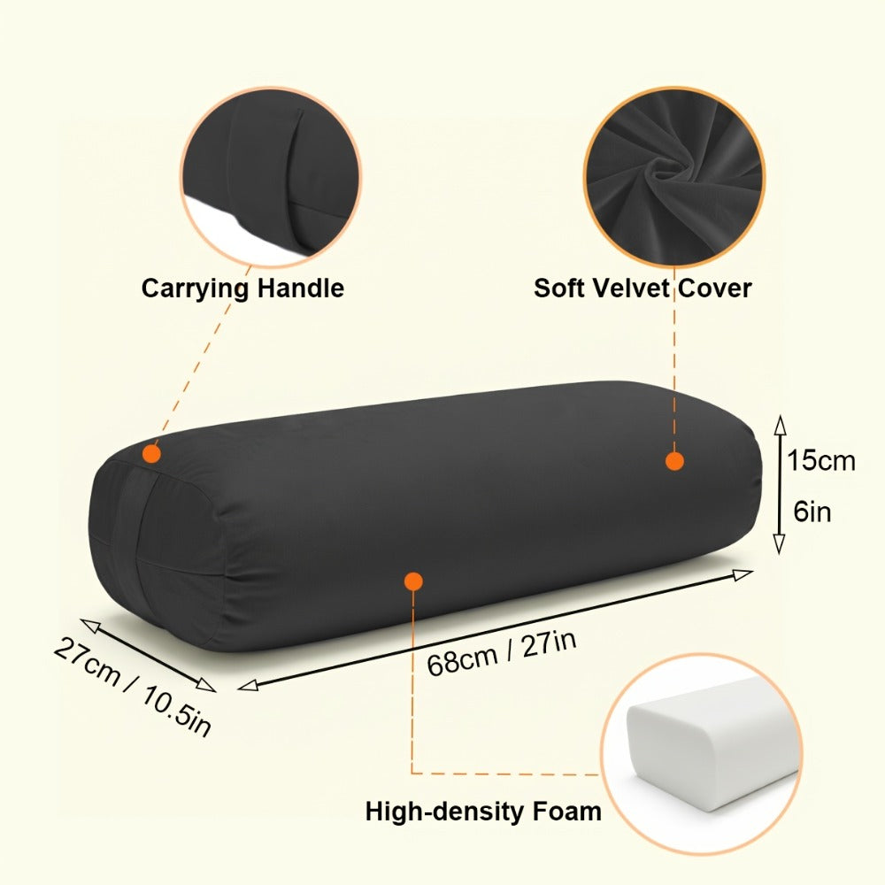 Yoga Bolster Pillow for Restorative Yoga & Meditation - Memory Foam Support Pillow with Removable Velvet Cover, Home Office Travel