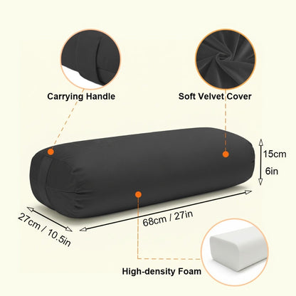 Yoga Bolster Pillow for Restorative Yoga & Meditation - Memory Foam Support Pillow with Removable Velvet Cover, Home Office Travel