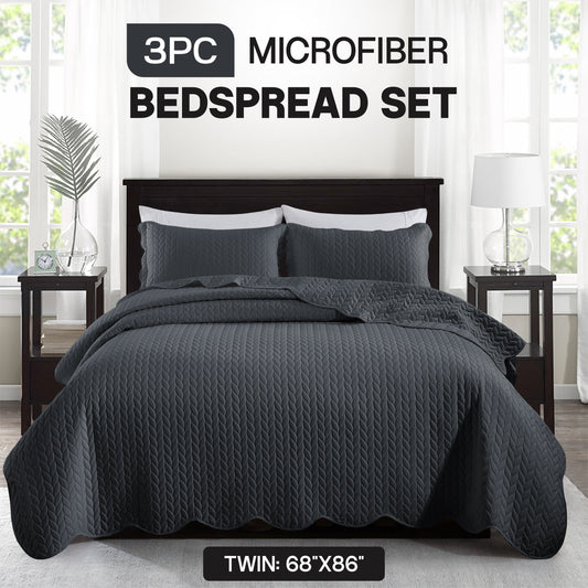 Bedspread Set 3-Piece Microfiber Floral Coverlet with Pillow Shams - Soft Breathable Lightweight All-Season Bed Cover for Queen King Twin California King