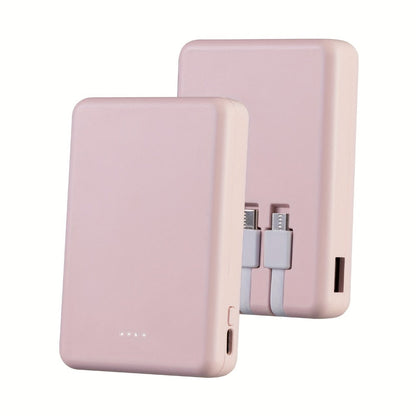 Slim Power Bank 5000mAh / 10000mAh with Built-in USB-C Cable, Charges 4 Devices Simultaneously, LED Indicator – Ultra-Compact Portable Charger for iPhone, Android, Travel, Everyday Carry