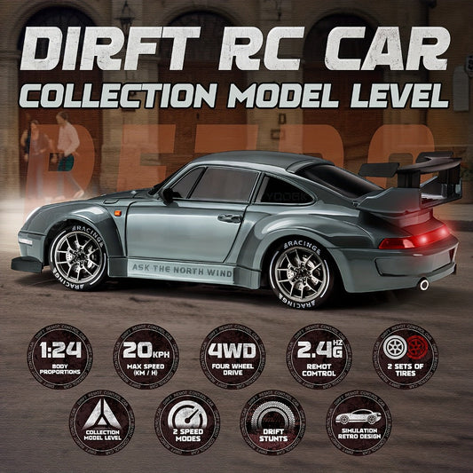 Drift RC Car 1:24 Scale S814 High-Speed 360° Spin Remote Control Stunt Car for Kids Teens Adults – Indoor Outdoor Drift Vehicle Toy, Birthday Christmas Gift, 5 Colors Grey Orange Blue Green Purple