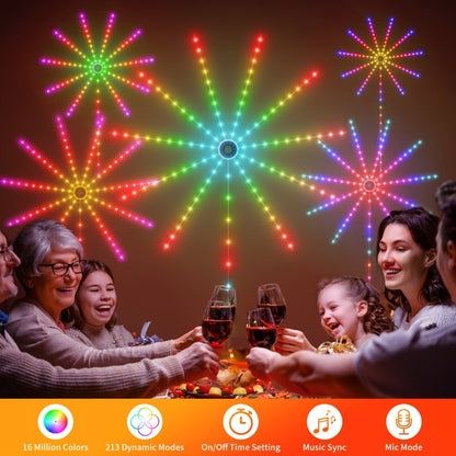 RGB Firework LED Light Strip Wall Array with Central Hub, Radiating Branches, App and Infrared Remote