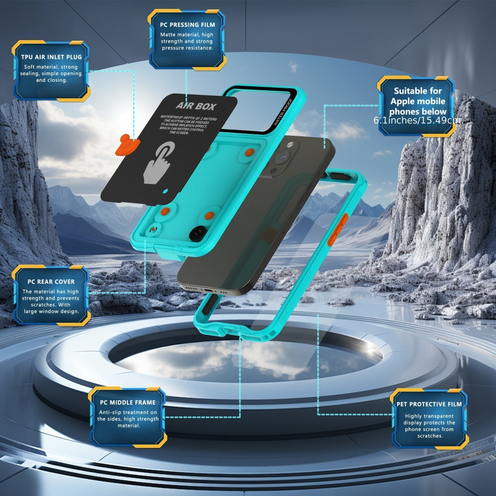 Waterproof iPhone Case IP68 360° Full Body Shockproof Dustproof Underwater Swimming Surfing Sports Cover for iPhone 16 15 Pro 15 14 Pro 14 13 Pro 13 12 Pro 12 – Underwater Photography Beach
