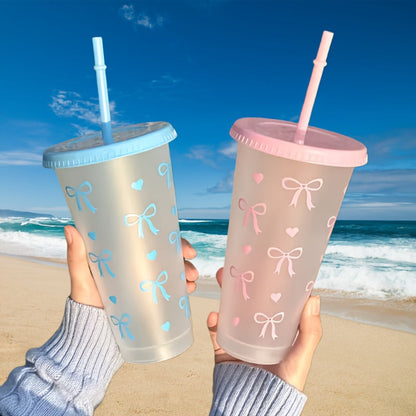 Reusable Party Cups 24 oz with Lids Straws and Dust Covers - BPA Free PP Plastic Tumblers Bulk Set 10 or 20 Pack for Parties Camping Office Gifts Pink Blue