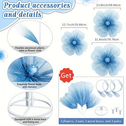 Artificial Flowers Giant Three-Piece Silk Mesh Display Set with Base, Branches and Eight Color Options