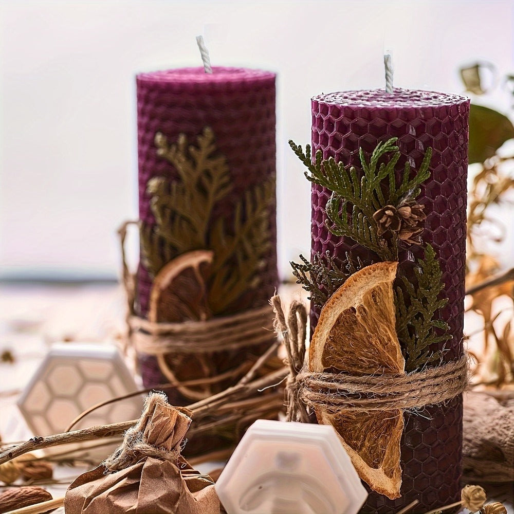 Beeswax Pillar Candles Hand Rolled with Honeycomb Texture – 100% Pure Beeswax, 12+ Hour Burn, Gift Box Set for Home Decor, Christmas, Dinner & Holiday Decorations