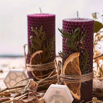 Beeswax Pillar Candles Hand Rolled with Honeycomb Texture – 100% Pure Beeswax, 12+ Hour Burn, Gift Box Set for Home Decor, Christmas, Dinner & Holiday Decorations
