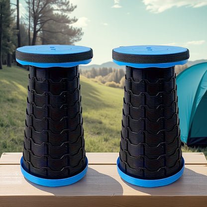 Collapsible Folding Camping Stool 2pcs | Max Load 400lbs Portable Telescopic Stool | Compact Plastic Seat for Travel Camping Hiking Fishing Backyard BBQ | Outdoor Stool Gift for Men Blue