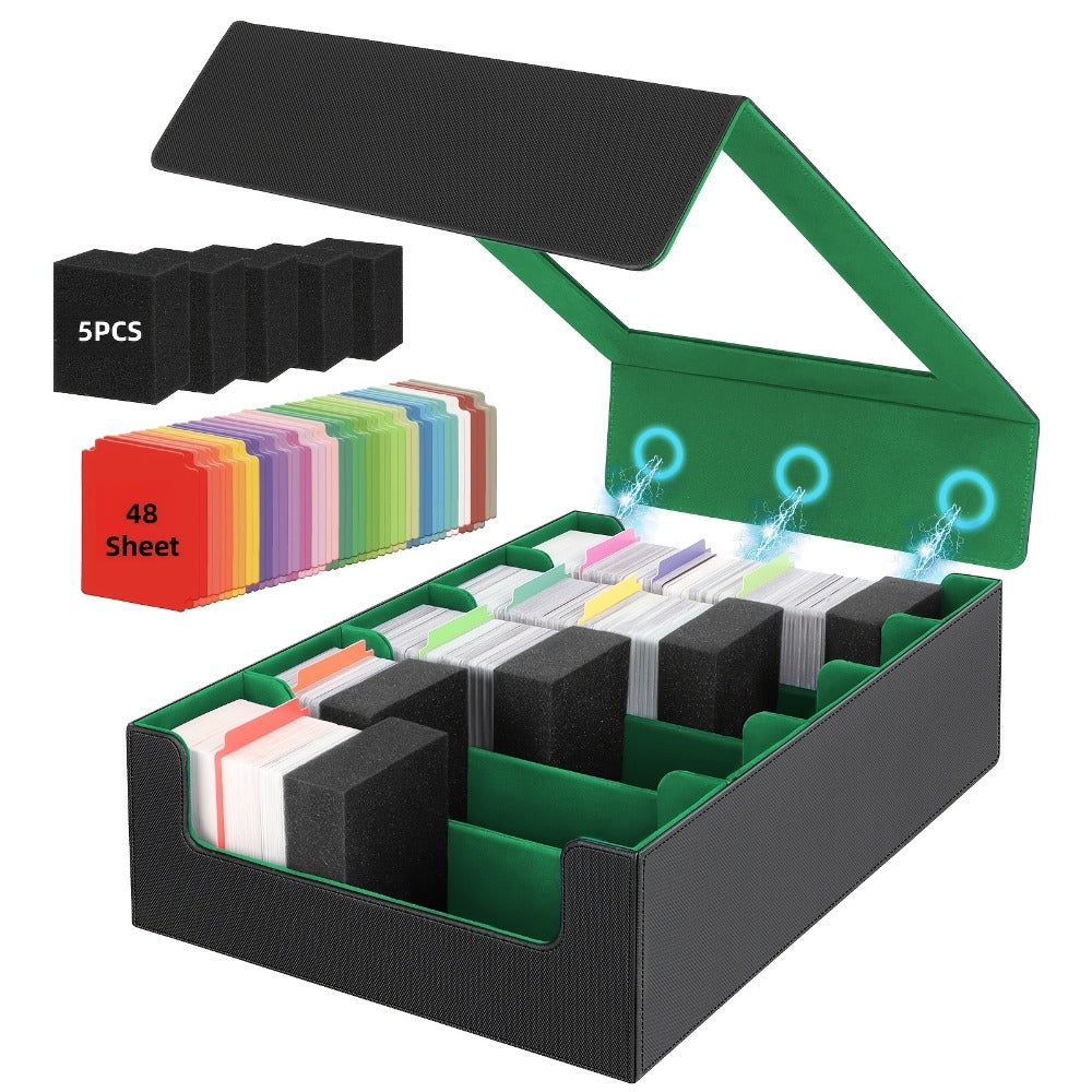 Five-Row Trading Card Storage Box with 48 Dividers, Five Foam Supports and 3200+ or 4000+ Capacity Options