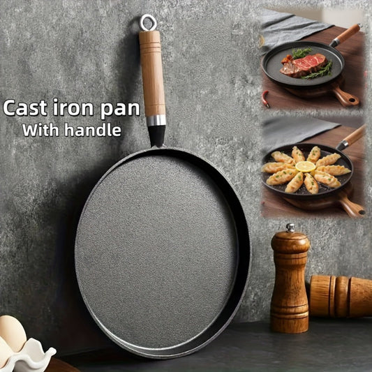 Cast Iron Skillet Non-stick Flat Pan 8.27/9.45/10.63 Inch for Pancakes Eggs & Crepes – Induction Gas Campfire Compatible Breakfast Griddle Pan for Indoor Outdoor Cooking