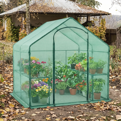 6 x 3 x 5.5-Foot Walk-In Greenhouse with Green Grid Cover, Roll-Up Door and Top Vent Window