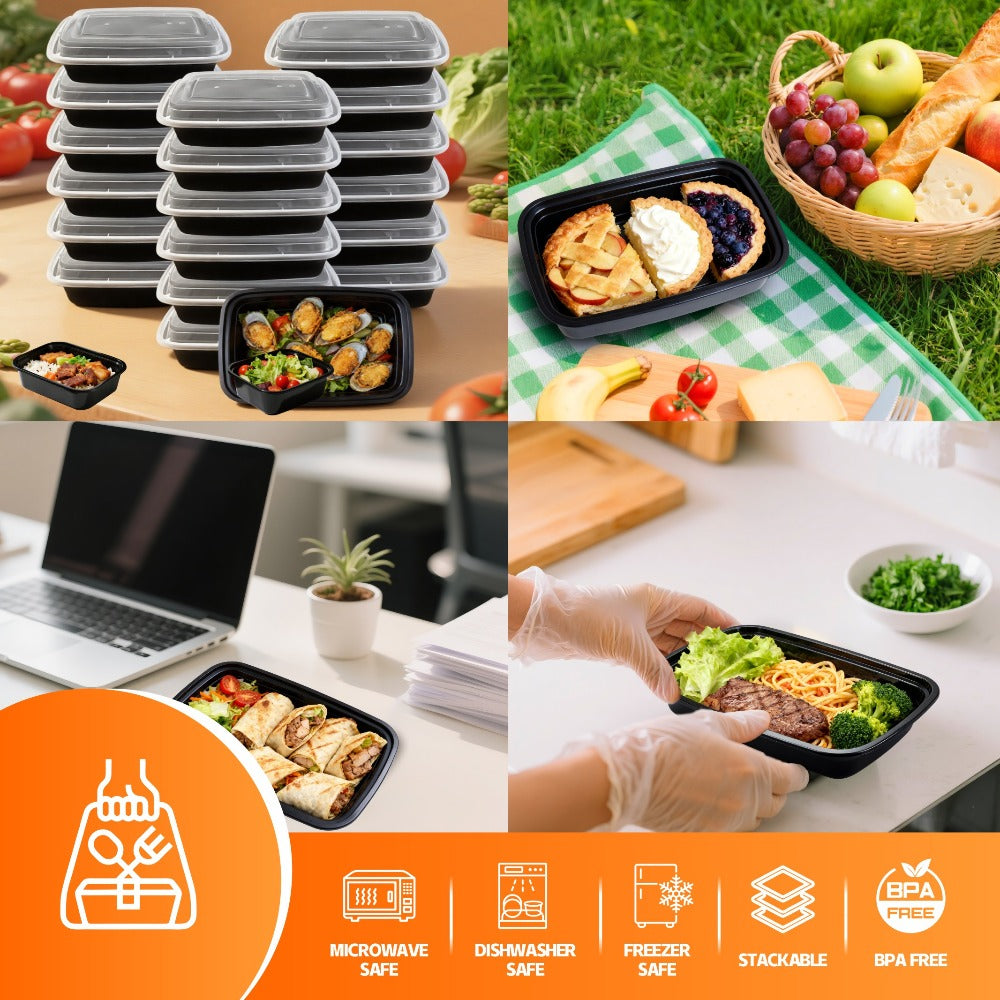 Meal Prep Containers with Lids 50 Pack BPA Free – 32oz & 38oz Stackable Disposable Plastic Food Storage Containers, Microwave Dishwasher Freezer Safe | Restaurant, Catering, Home Kitchen & Lunch Boxes