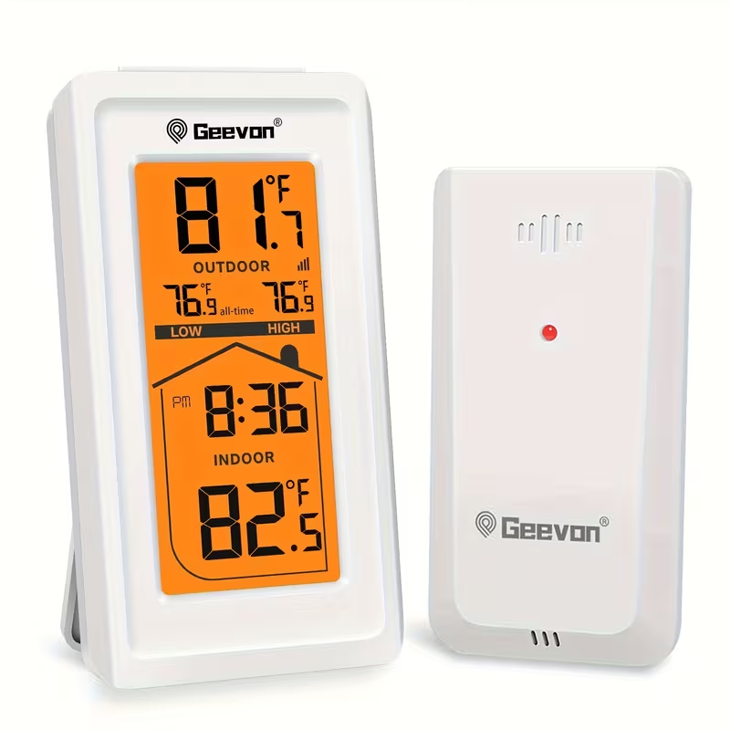 Indoor Outdoor Thermometer Hygrometer - Temperature Humidity Meter with Time Display, 48Hr History, Backlight & Ice Warning