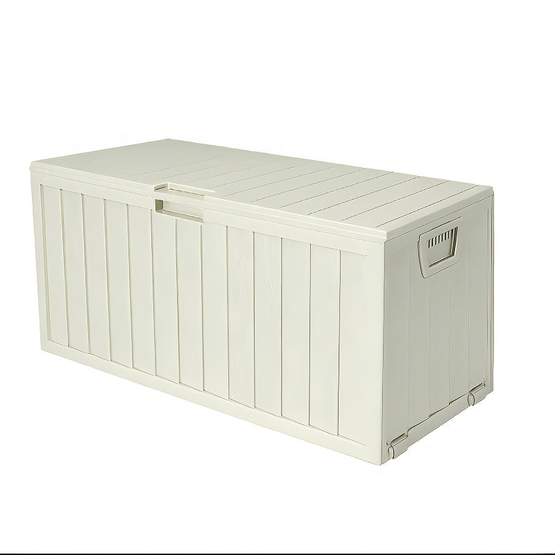 35- or 75-Gallon Outdoor Deck Box with Hinged Lid, Side Grips and Black or Beige Model Options