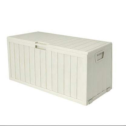 35- or 75-Gallon Outdoor Deck Box with Hinged Lid, Side Grips and Black or Beige Model Options
