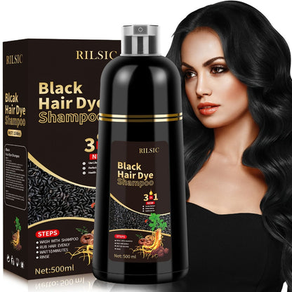 RILSIC 3-in-1 Gray Hair Color Shampoo with Plant Squalene — 100% Gray Coverage Wash & Condition Instant Results, No Mix No Ammonia, 16.91oz / 500ml for Women & Men All Hair Types