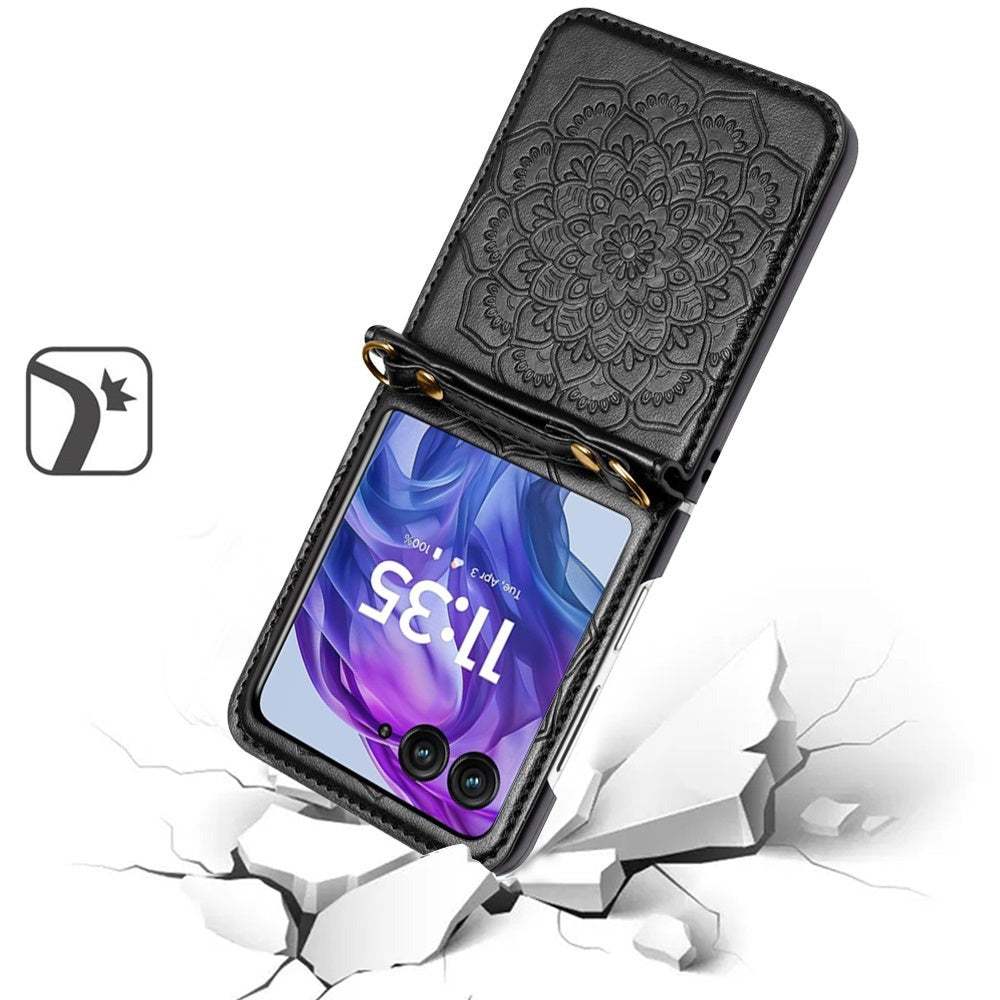 Phone Case Floral PU Leather Cover with Detachable Crossbody Lanyard for Motorola Razr and Razr Plus 2024
