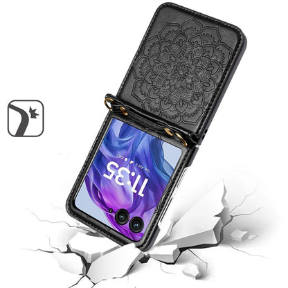 Phone Case Floral PU Leather Cover with Detachable Crossbody Lanyard for Motorola Razr and Razr Plus 2024