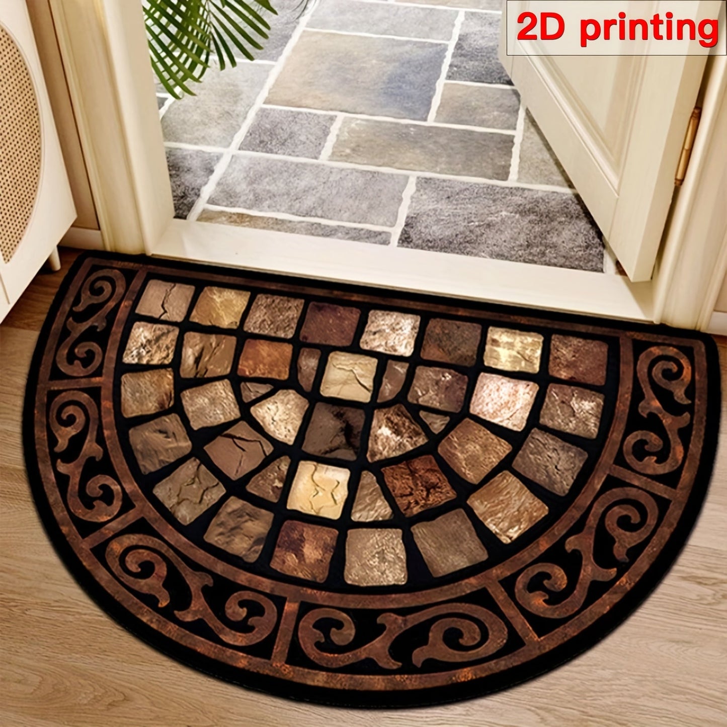 Door Mat Semi Circle Non-Slip | Luxury Velvet Entryway Living Room