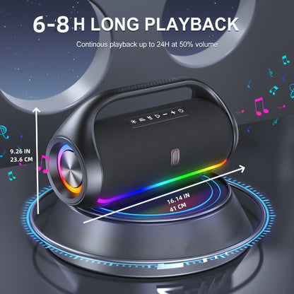 JYX D20 Portable Bluetooth Boombox Speaker with 3D Surround Sound, RGB Disco Lights, Deep Bass Boost, TWS Stereo, 8-10H Playtime, MicroSD USB AUX for Outdoor Party, Camping & Indoor Use