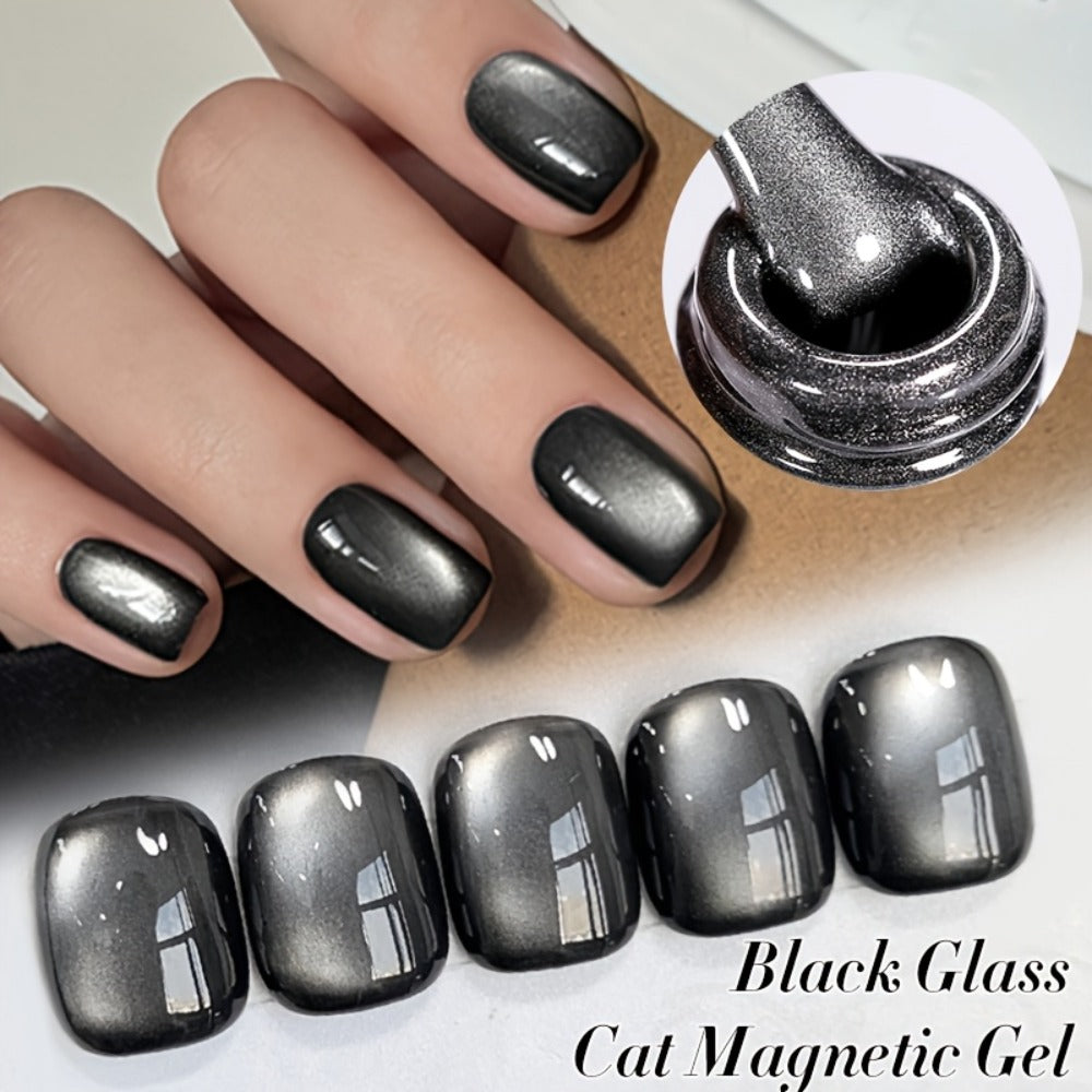 Gel Nail Polish in 10ml Black Magnetic Cat-Eye with Glass-Bead Shimmer, BGC01 or MY49 for Shimmer Art