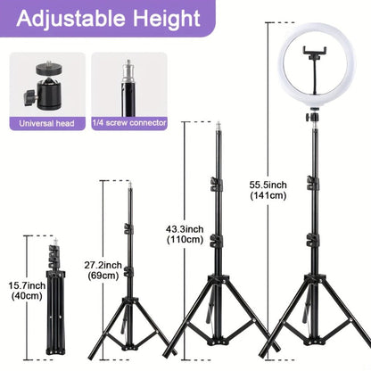 10-Inch Ring Light with Inline Cable Controls, Phone Holder and Desktop Bracket or Mini Tripod Options