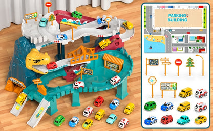 Dinosaur Race Track Toy Set for Kids with 10 Mini Cars & Ramp Launcher with the Listed Color, Size or Set Options for Everyday Use