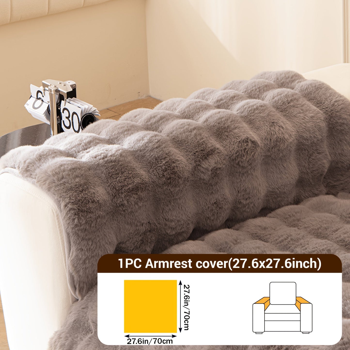 Sofa Cover Bubble Faux Rabbit Fur Panels with Silicone Non-Slip Backing for Seat, Armrest or Backrest