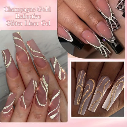 Gel Nail Polish Nine-Piece Reflective Glitter Line Set, 5ml Each for Stripes and Graffiti Nail Art