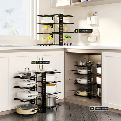 Pot and Pan Organizer 8-Tier with Lid Rack - Kitchen Cabinet Storage Rack for Cookware Pots Pans Lids and Utensils, Space Saving Vertical Cookware Organizer for Cabinet Pantry and Counter, Available in 1 or 2 Pack