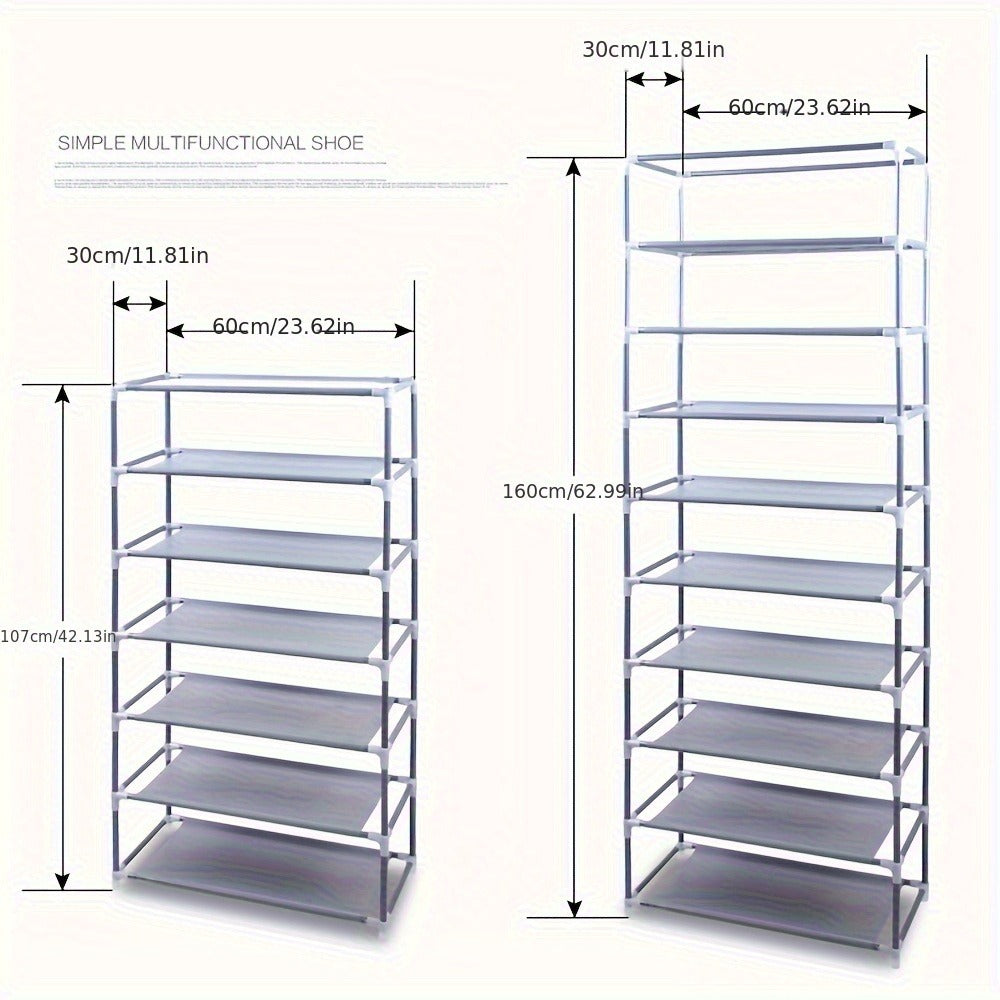 Shoe Rack with Dustproof Cover 10 Layers 9 Cubbies – Large Capacity Non-Woven Shoe Organizer for Entryway, Closet & Bedroom – Space-Saving Steel Frame Shoe Shelf, Easy Assembly