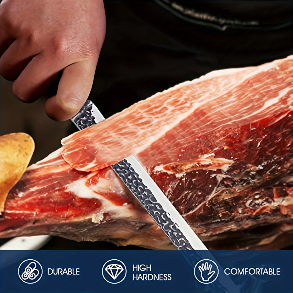Long Brisket Slicing Kitchen Knife with 11.51-Inch Pictured Blade, Granton Edge and Wood-Tone Handle