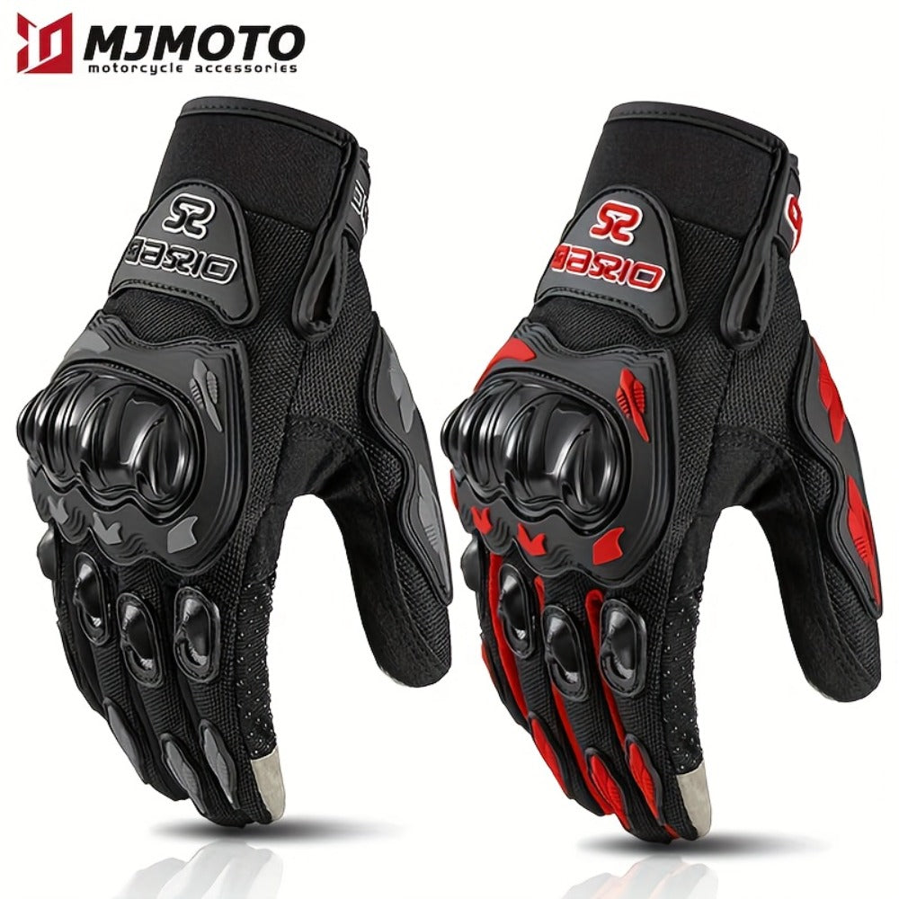 Motorcycle Gloves Full Finger Summer Breathable Touchscreen Hard Shell Protection Non-Slip Motocross Racing Gloves for Men Women, Black Red, M L XL