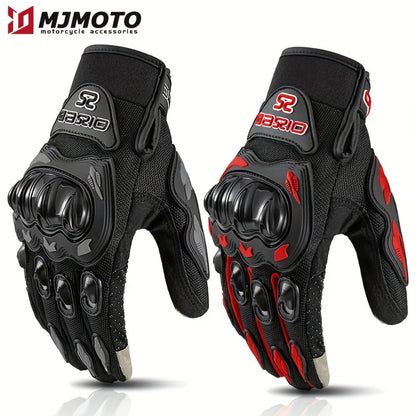 Motorcycle Gloves Full Finger Summer Breathable Touchscreen Hard Shell Protection Non-Slip Motocross Racing Gloves for Men Women, Black Red, M L XL